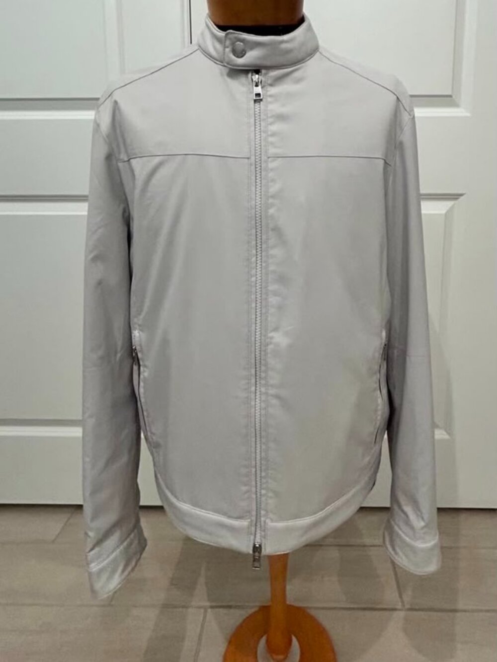 Michael Kors Men’s Pearl Gray Racer Jacket L Full Zip Water Wind Resistant sizeL
